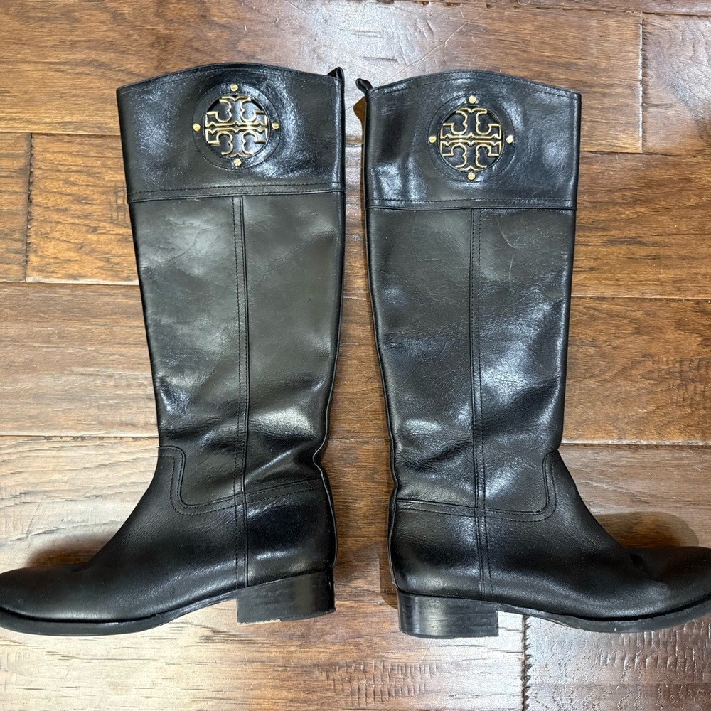 Tory Burch Black Leather Tall Boots